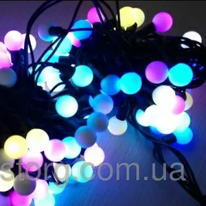 LED ГИРЛЯНДА НИТЬ ШАРИКИ 10 М,  ЧЕРНЫЙ КАБЕЛЬ(120 LED), RGB, 24 ММ