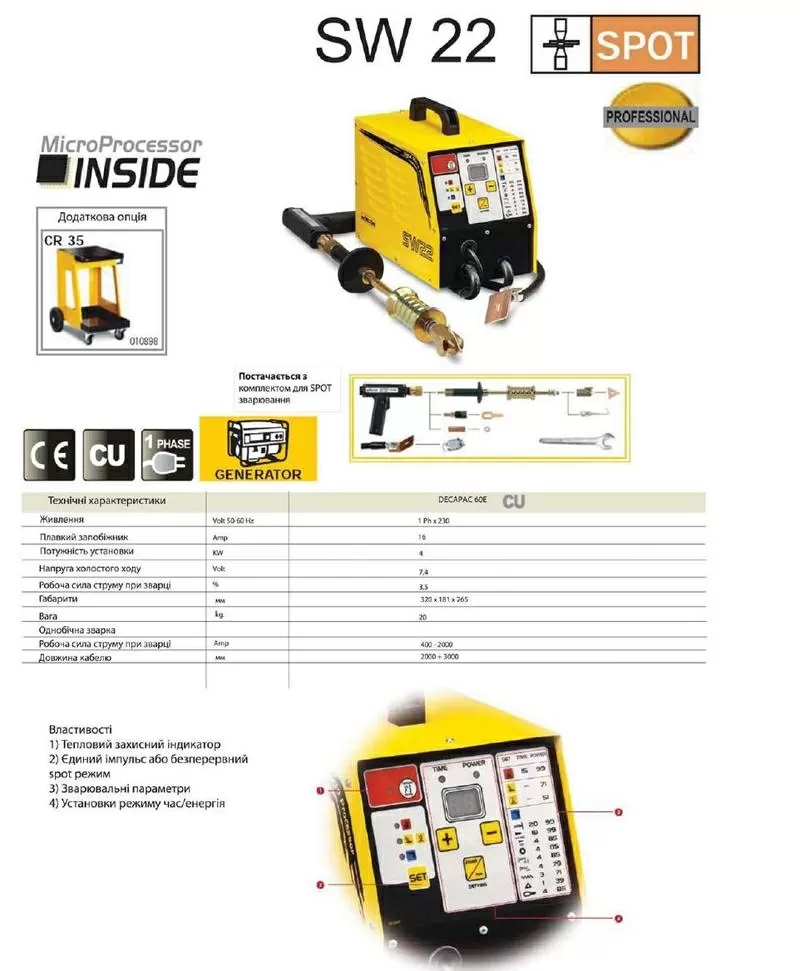 SW 22 BASIC. Cпоттер для кузовного ремонта. рихтовки 220  В .Инвертор 4
