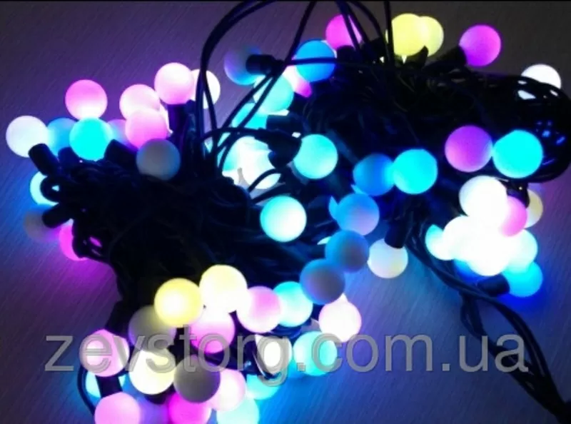 LED ГИРЛЯНДА НИТЬ ШАРИКИ 10 М,  ЧЕРНЫЙ КАБЕЛЬ(120 LED), RGB, 24 ММ