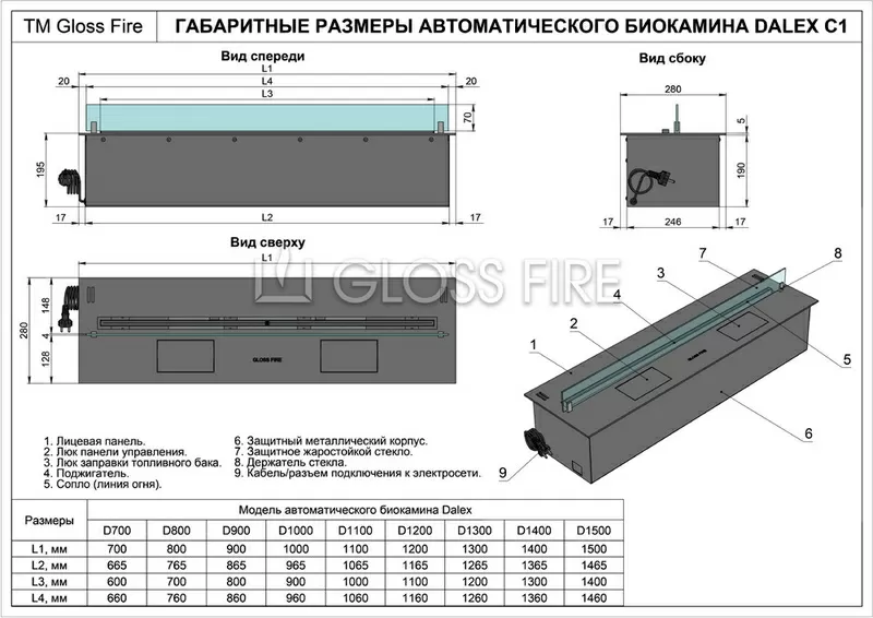 Биокамин. Автоматический Биокамин Dalex 700. ТМ Gloss Fire 4